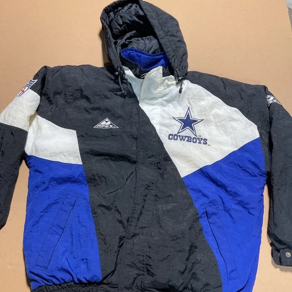 Vintage 90s Dallas Cowboys Apex One Hooded Jacket Mens M-M Pro Line NFL - Picture 8 of 16